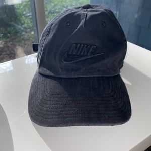 Distressed black denim Nike cap